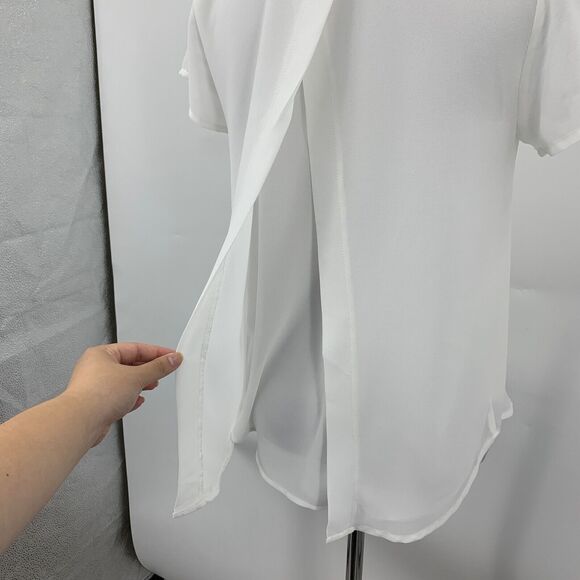 Monteau Blouse Women XS Extra Small White Split Front Chiffon Layer Short Sleeve - Picture 8 of 14